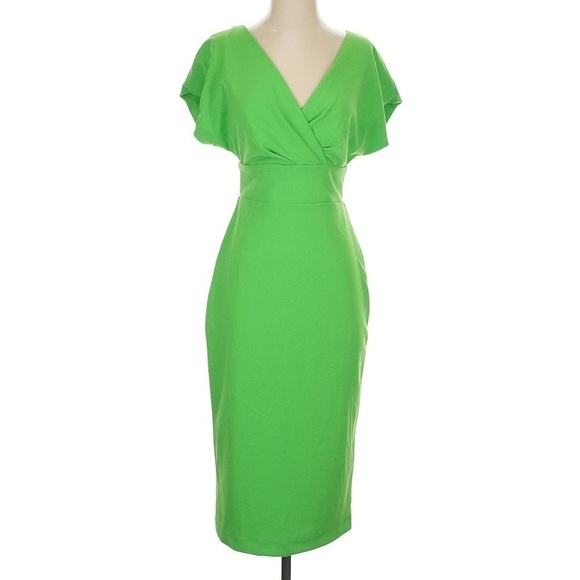ALEXA ADMOR Dresses & Skirts - ALEXA ADMOR sexy Dress V Neck Naomi Drape Sheath Kelly spring green midi size S